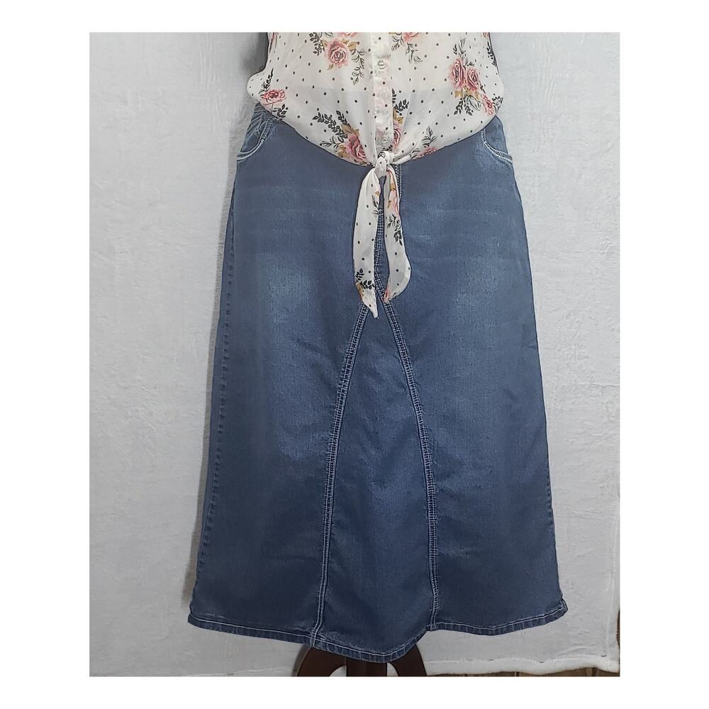 Cato Denim Midi Skirt Plus Size 20W Long Jean Skirt Modest Y2K Embroidered